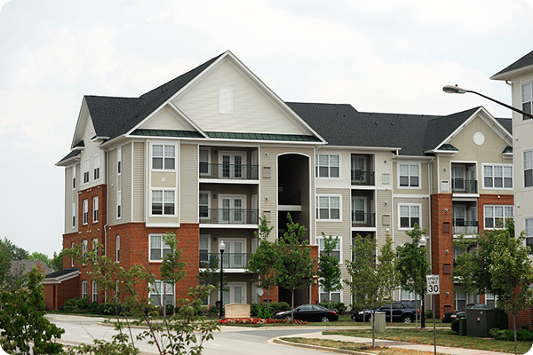 The exterior of an apartment complex